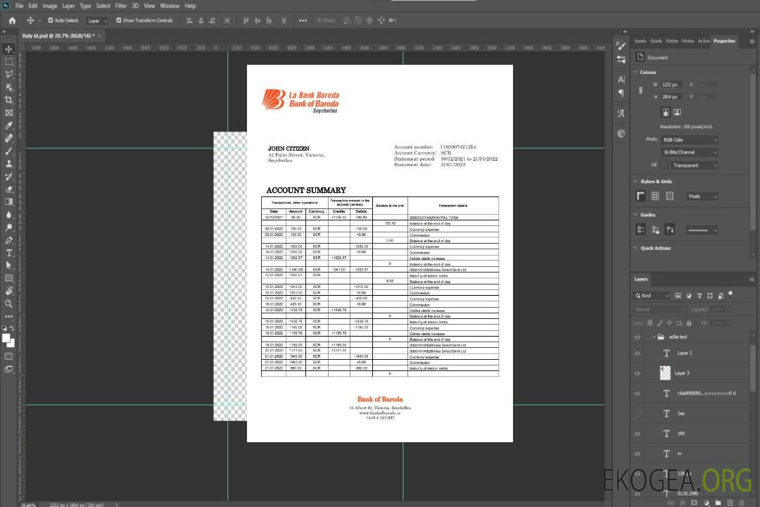Relevé bancaire de la Seychelles Bank of Baroda template Relevé bancaire de la Seychelles Bank of Baroda template